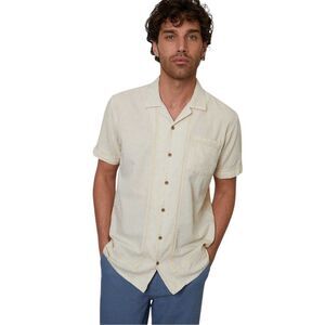 Threadbare Mens Crochet Trim Short-Sleeved Shirt / Natural